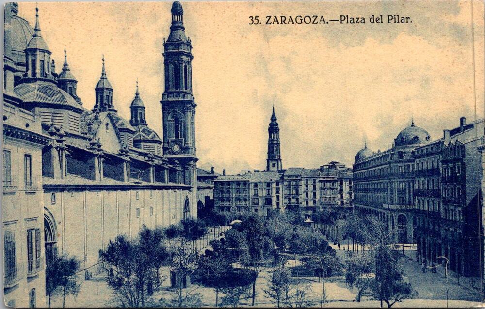 Plaza del Pilar in Zaragoza Spain 1947 Vintage Postcard SP17-30